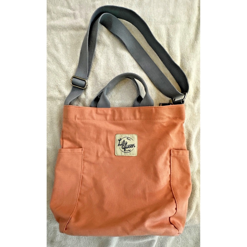 Lily Queen Canvas Tote Bag Crossbody Strap Peach Pink Grey Purse